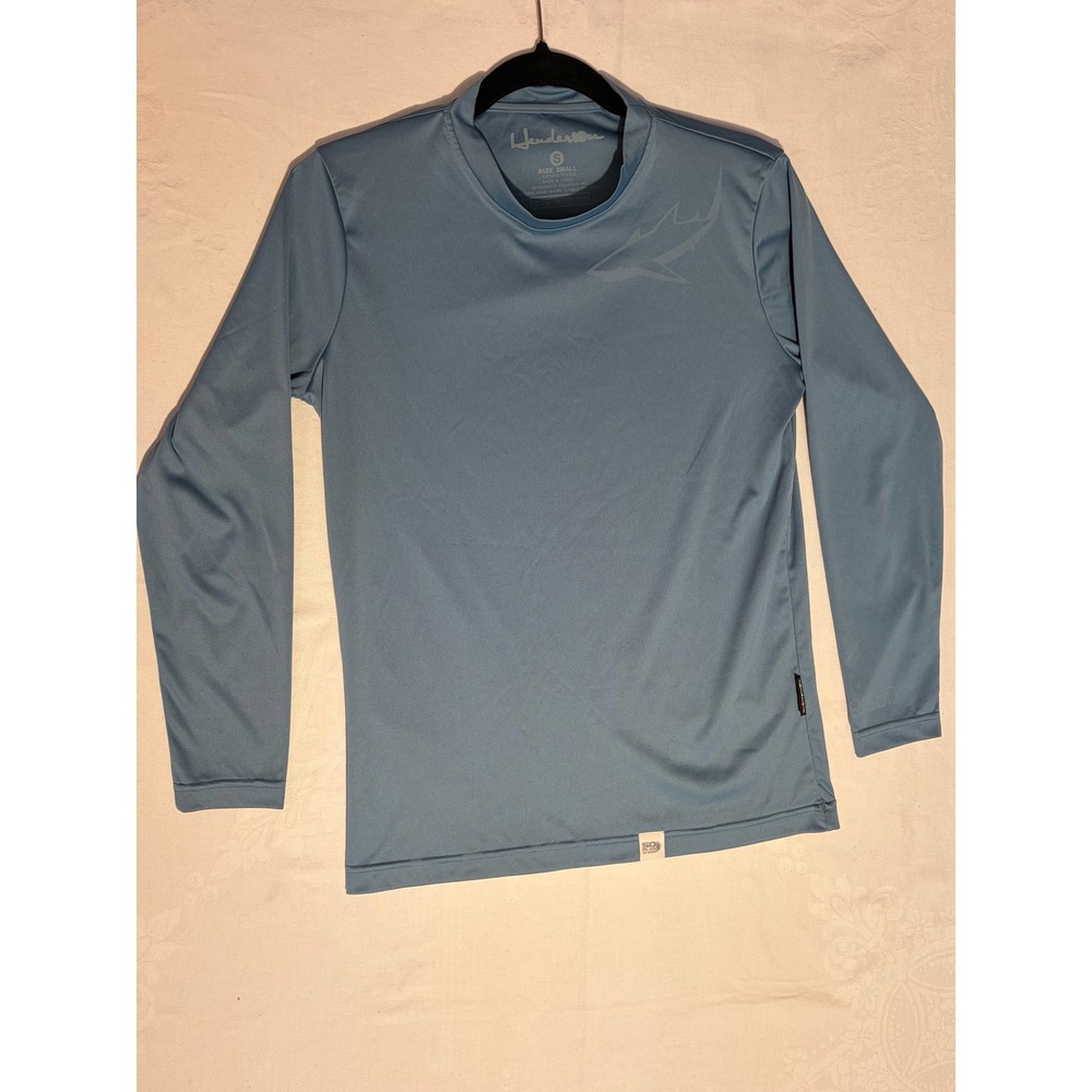 Henderson Aquatics Rash Guard Long Sleeve Blue Gray Shark Graphic Top Small